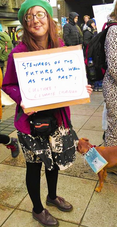 Ruth Quinn from Happy Museum marching in Newcastle